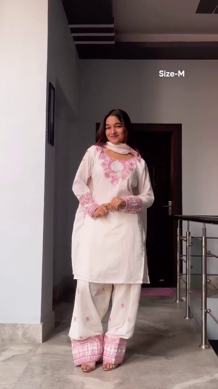Blush Grace Punjabi Suit Set 🌸✨ | Embroidered Kurti with Patiala & Dupatta (XXS–XXL, Multiple Colors & Designs)