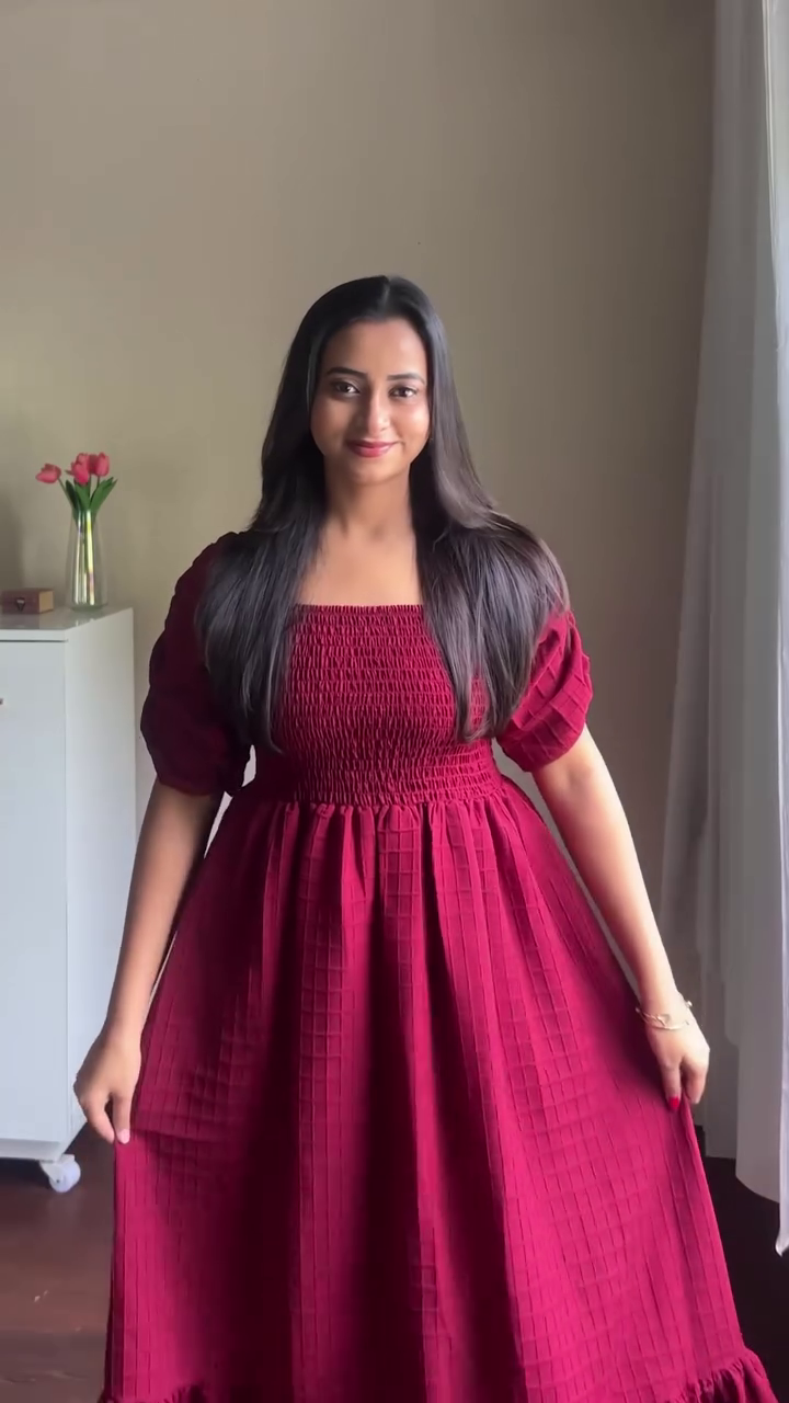 Scarlet Charm Smocked Midi Dress ✨ | Elegant Puff Sleeve Fit & Flare Dress (XXS–XXL, Multiple Colors & Designs)