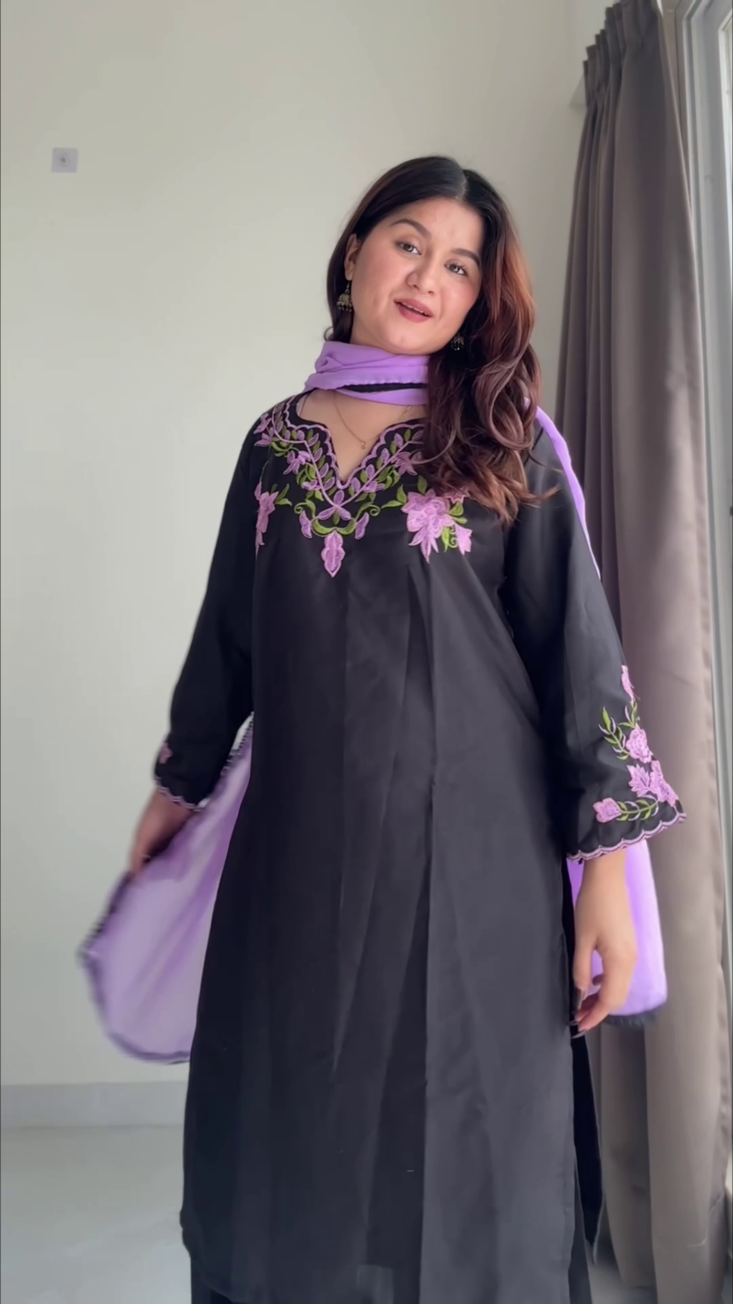 Noir Lavender Elegance Kurta Set ✨ | Black Embroidered Kurta with Dupatta (XXS–XXL, Multi-Design Collection)