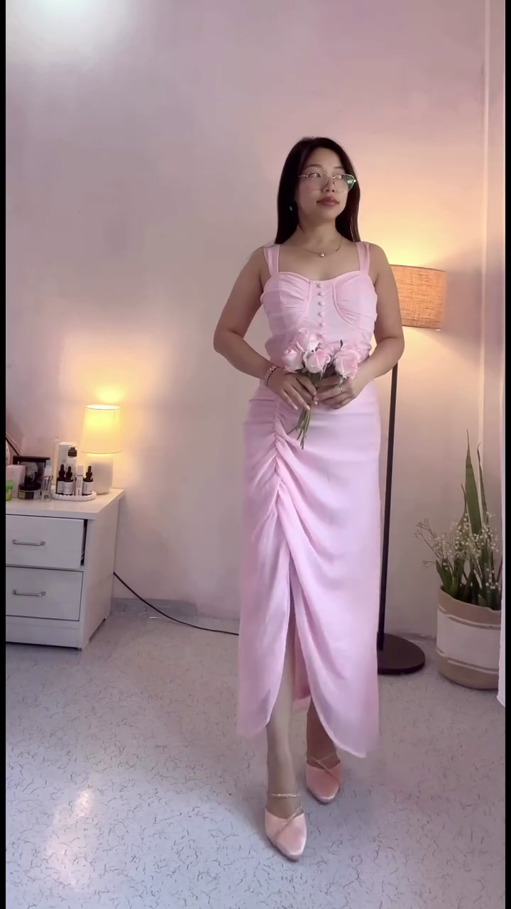 Blush Romance Ruched Midi Dress ✨ | Soft Pink Bodycon Dress with Front Slit (XXS–XXL, Multi-Design Collection)