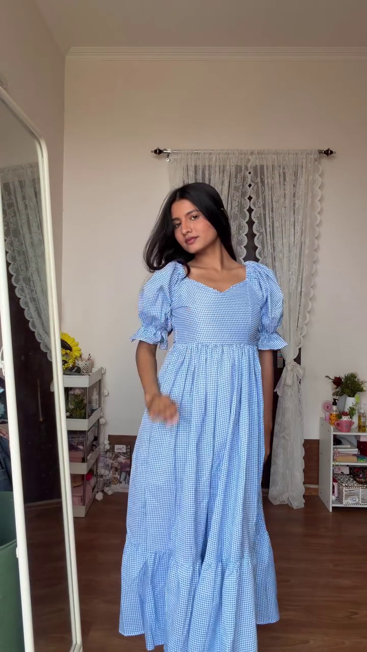Bluebell Gingham Breeze Maxi Dress ✨ | Puff Sleeve Cottagecore Dress (XXS–XXL, Multi-Color & Designs Available)