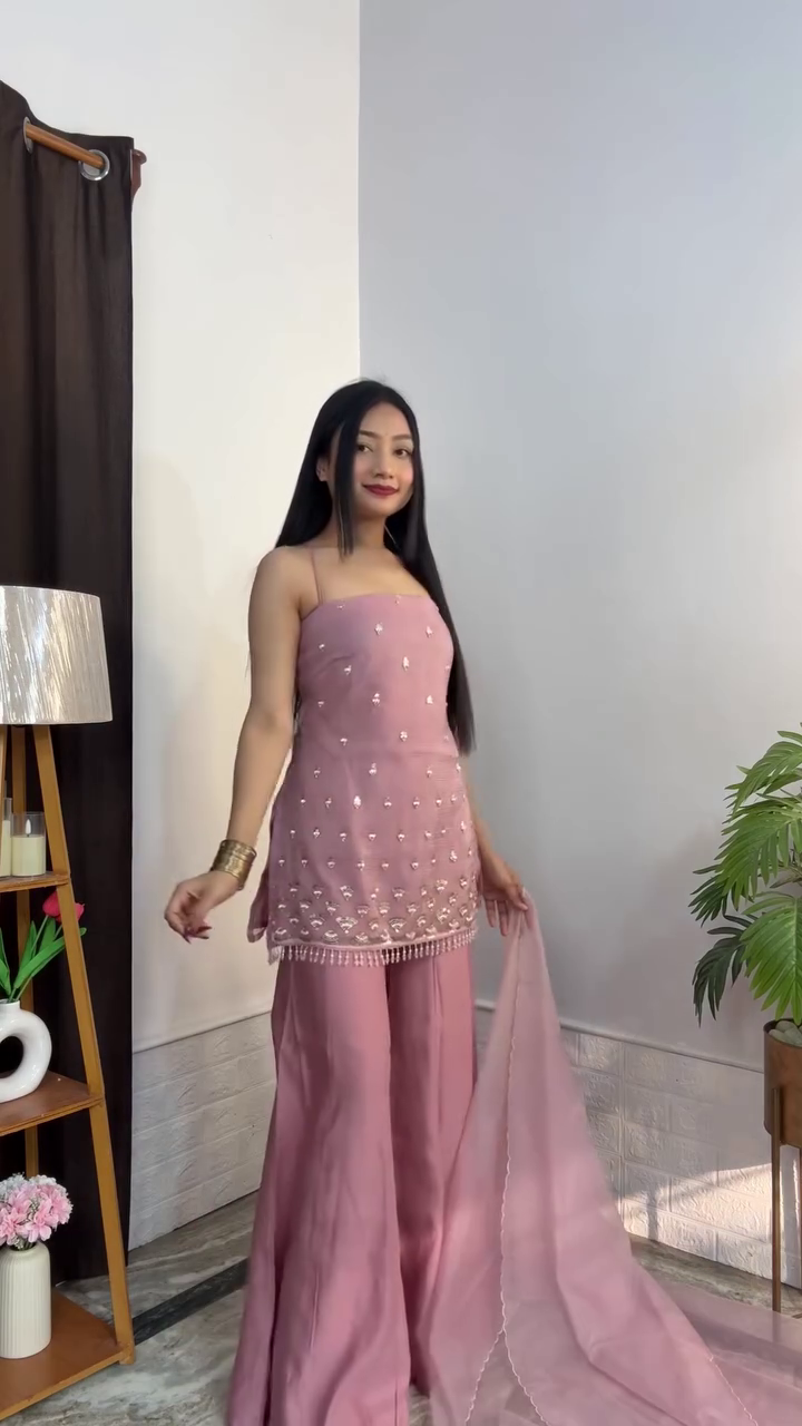 💖 Blush Glam Mirror Work Kurta Set – Festive Luxe Edition 💖