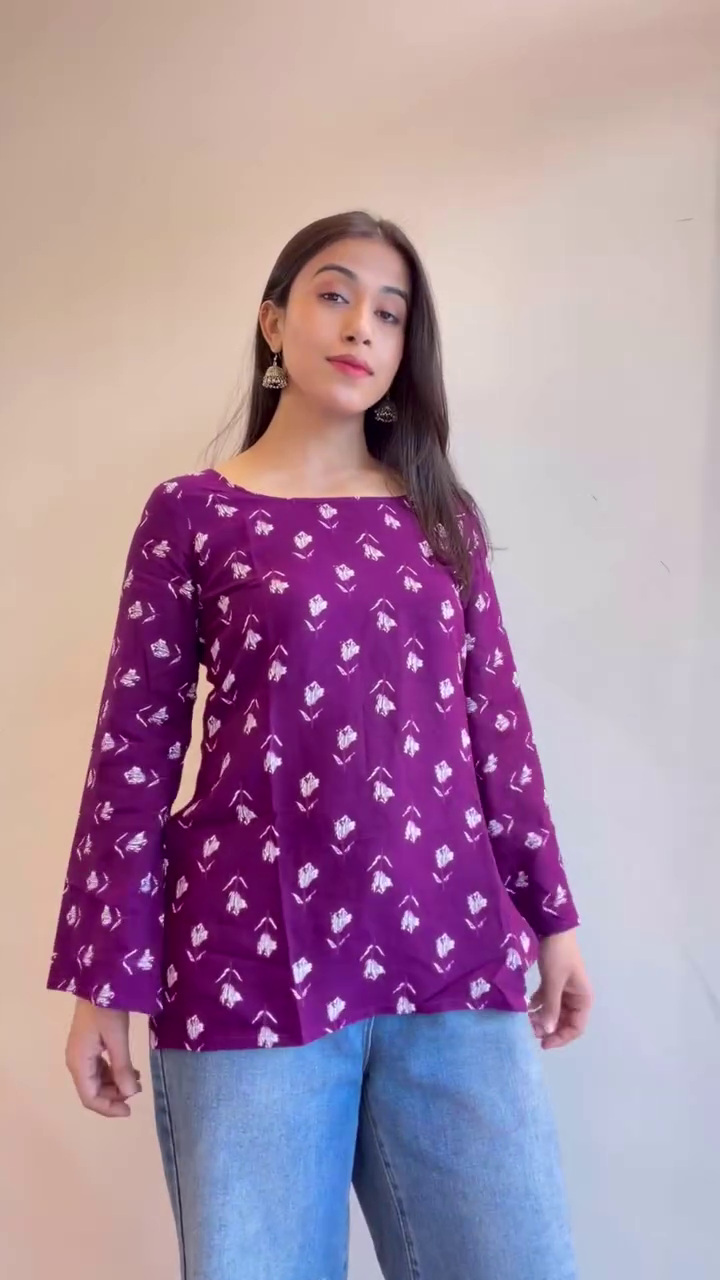 🖤 Rustic Charm Printed Kurta Top – Indo-Fusion Style Edit ❤️