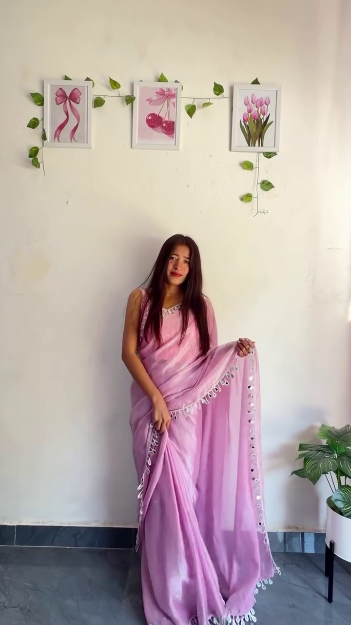 🌸 Blush Breeze Tassel Saree – Soft Glam Ethnic Collection 🌸