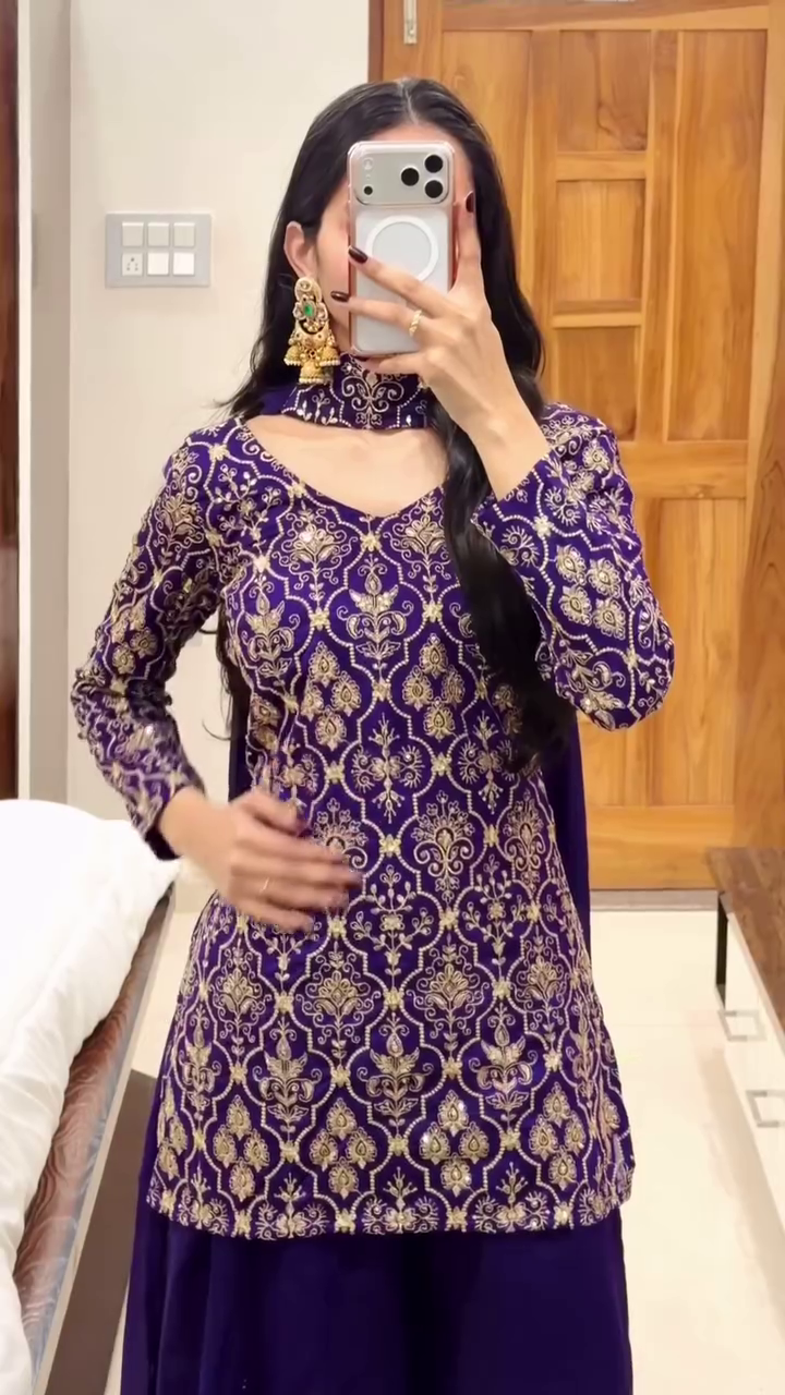 ❤️ Royal Ruby Embroidered Halter Kurta Set – Festive Statement Collection ❤️
