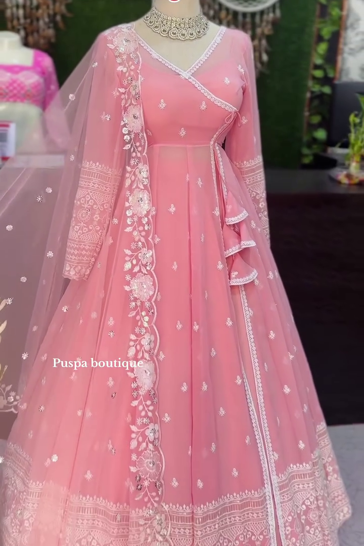 🌸 Blush Royale Embroidered Anarkali Set – Luxury Festive Collection 🌸