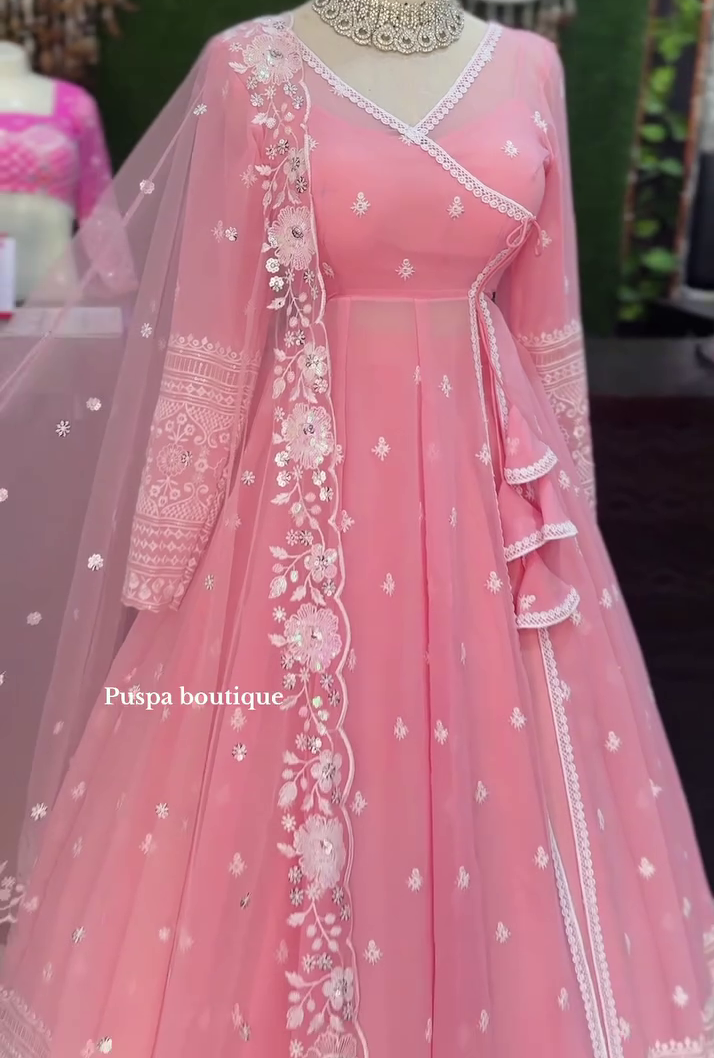 🌸 Blush Royale Embroidered Anarkali Set – Luxury Festive Collection 🌸
