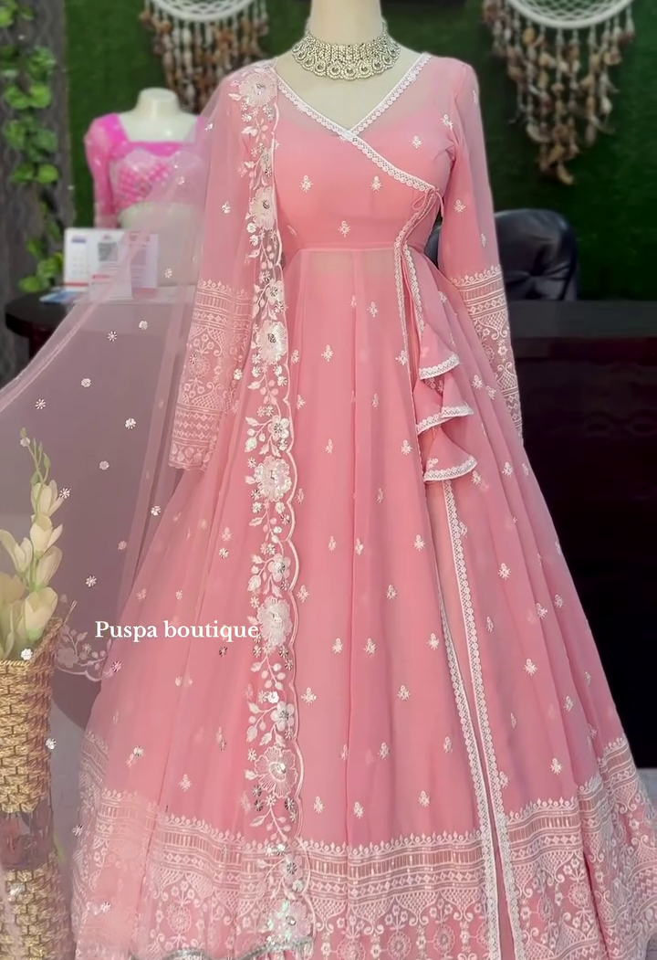 🌸 Blush Royale Embroidered Anarkali Set – Luxury Festive Collection 🌸