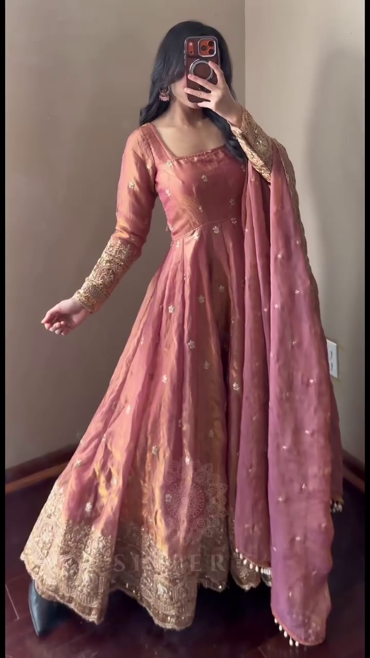 ✨ Ivory Gold Embroidered Anarkali Set – Regal Festive Collection ✨