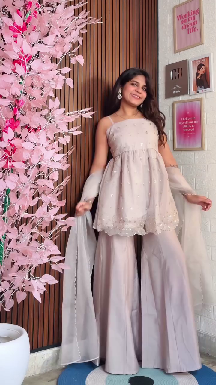 Moonlight Grace Embellished Co-Ord Set 🤍✨ | Elegant Festive Kurta Palazzo Set