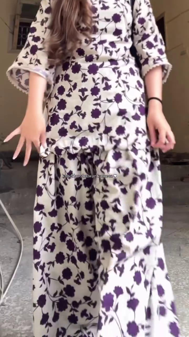 Ivory Bloom Khaddar Co-Ord Set 🤍🌸 | Printed Kurti & Flowy Palazzo Set