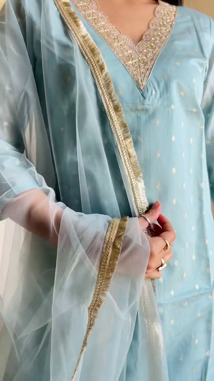 Blush Grace Embroidered Suit Set 🌸💖 | Elegant Pastel Kurta with Lace Dupatta