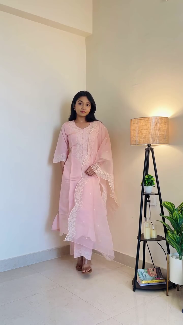 Blush Grace Embroidered Suit Set 🌸💖 | Elegant Pastel Kurta with Lace Dupatta