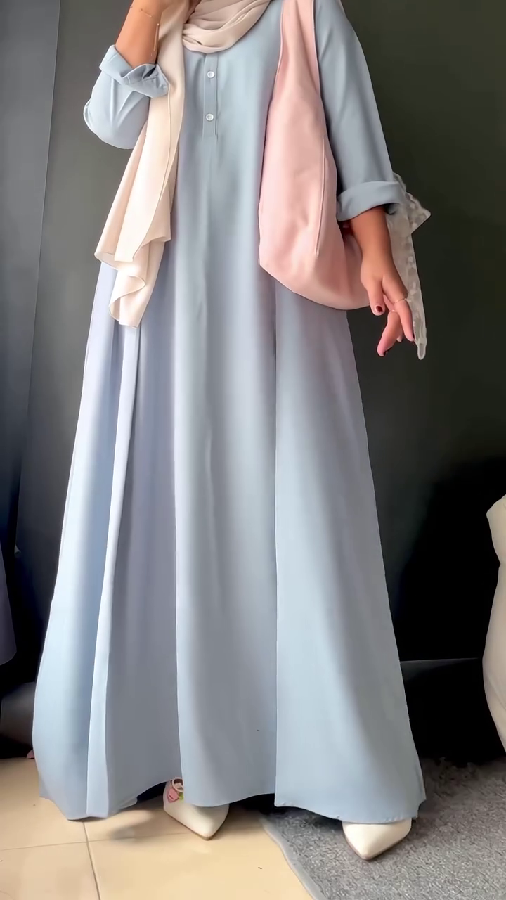 Serene Sky Modest Dress ☁️✨ | Elegant Pastel A-Line Maxi with Minimal Chic Appeal