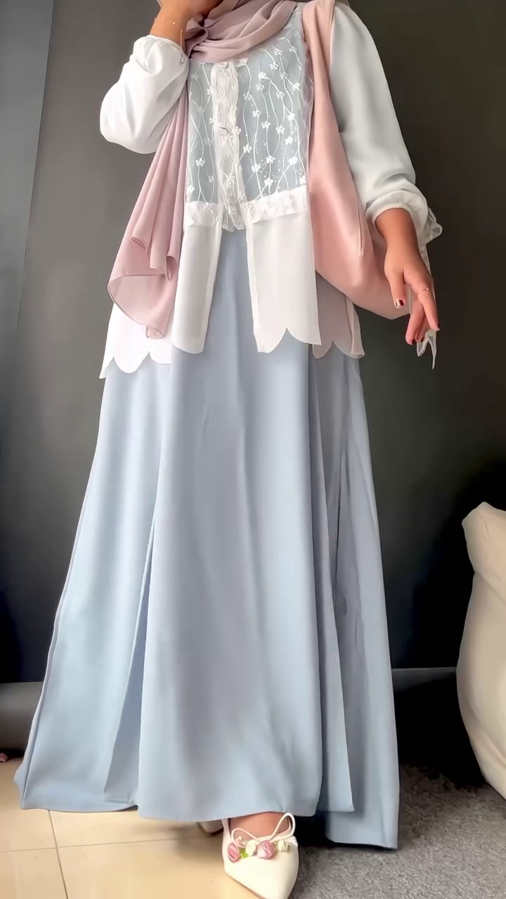 Serene Sky Modest Dress ☁️✨ | Elegant Pastel A-Line Maxi with Minimal Chic Appeal