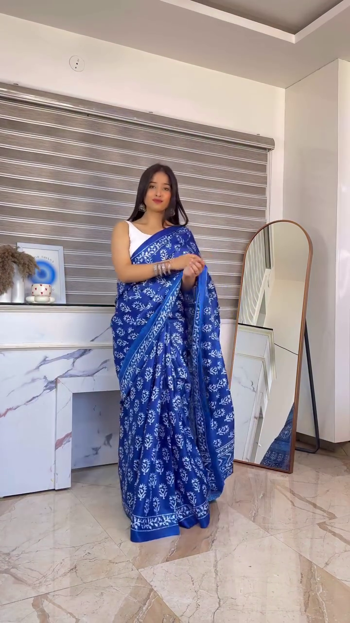 Lime Indigo Handloom Saree 💚💙 | Artistic Tie-Dye Inspired Elegance