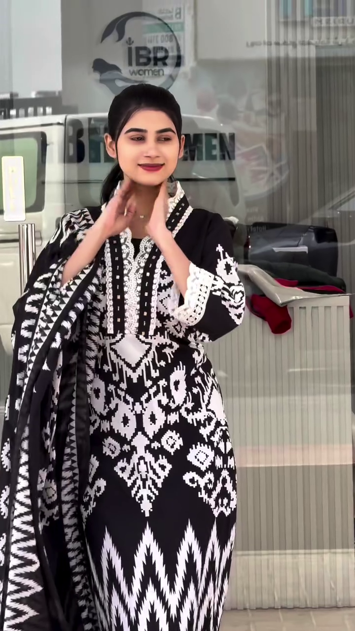 “Midnight Ikat Elegance Set 🖤🤍 | Statement Kurta with Dupatta Ensemble”