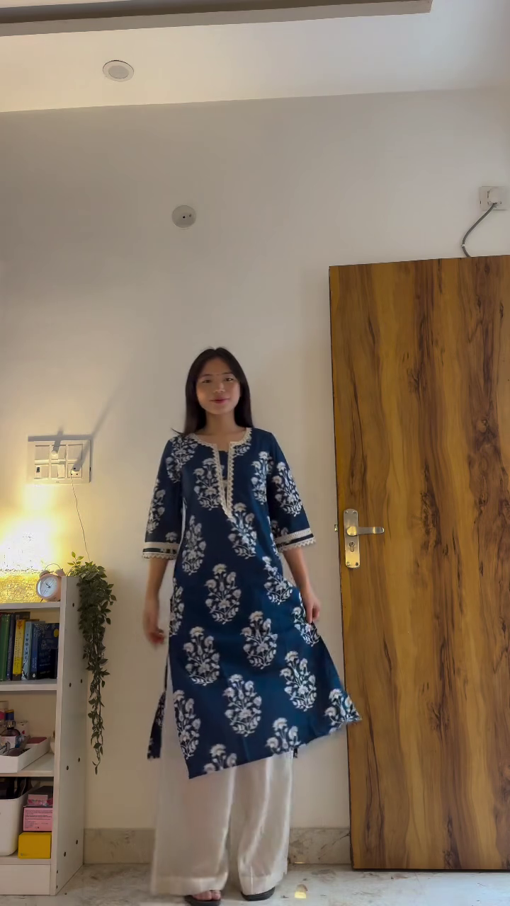 “Indigo Bloom Kurta Set 💙✨ | Elegant Printed Kurta with Palazzo Pants”