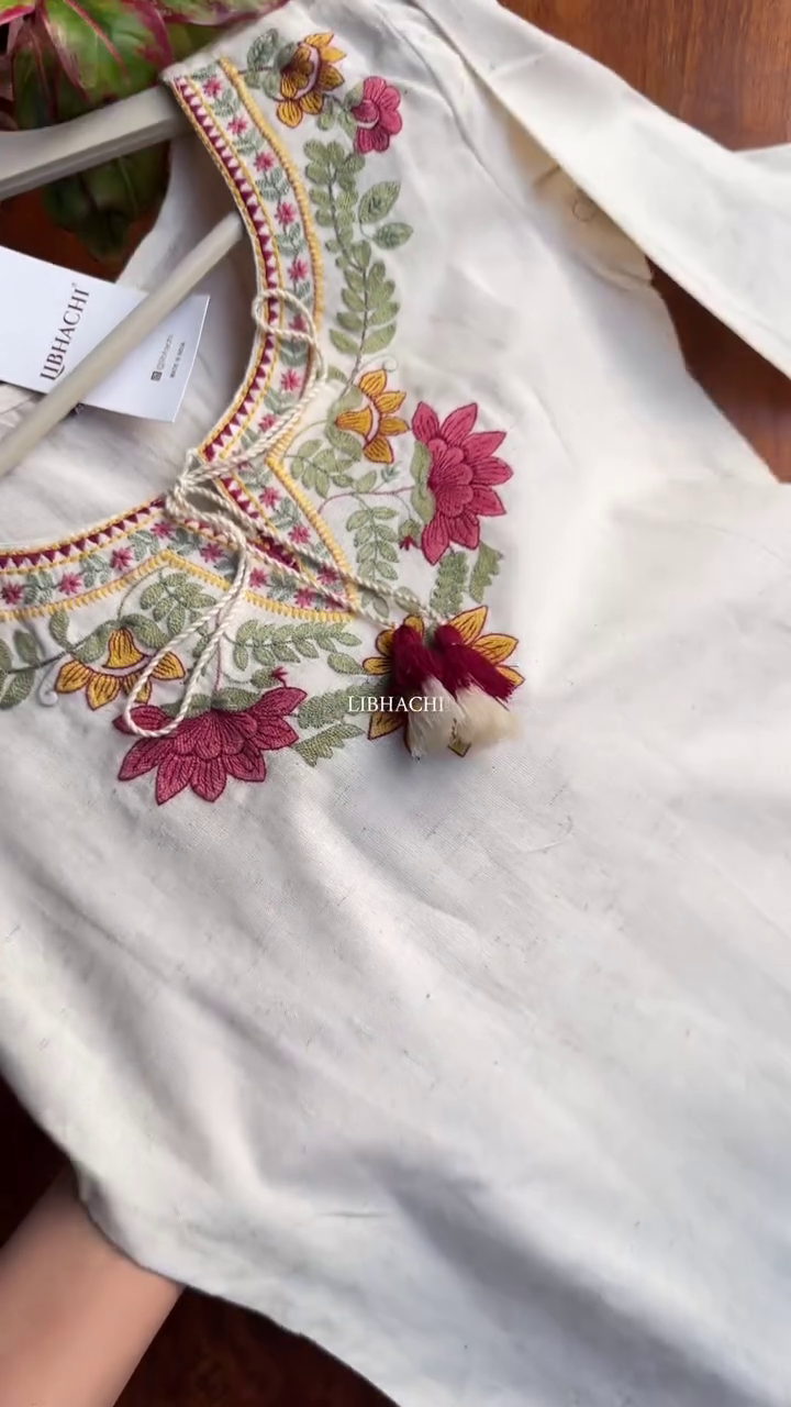 “Emerald Bloom Embroidered Kurta 🌿✨ | Handcrafted Floral Neckline Ethnic Wear”
