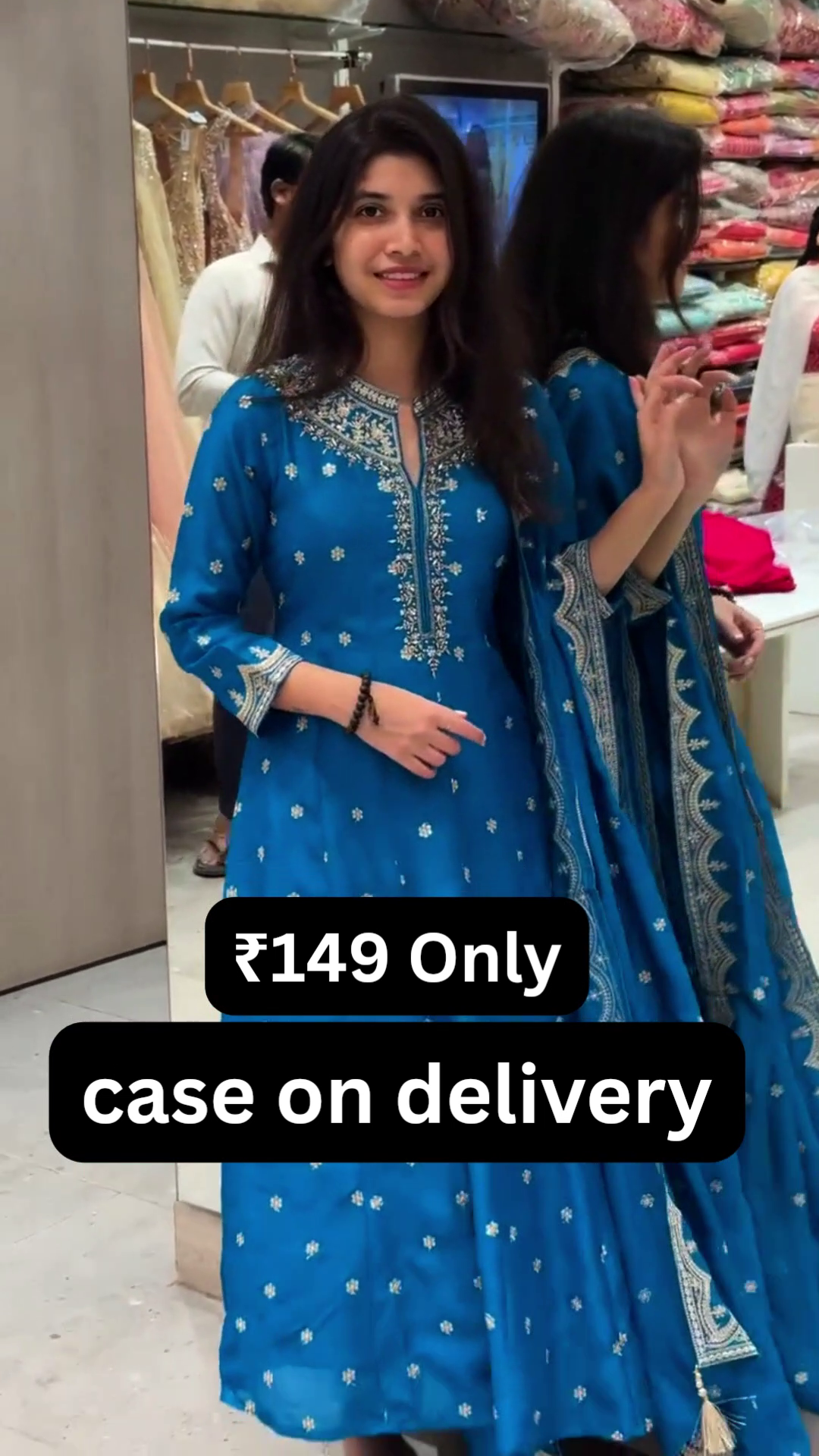 “Royal Azure Embroidered Anarkali Suit Set 💙✨ | Graceful Kurta, Pants & Dupatta Ensemble”