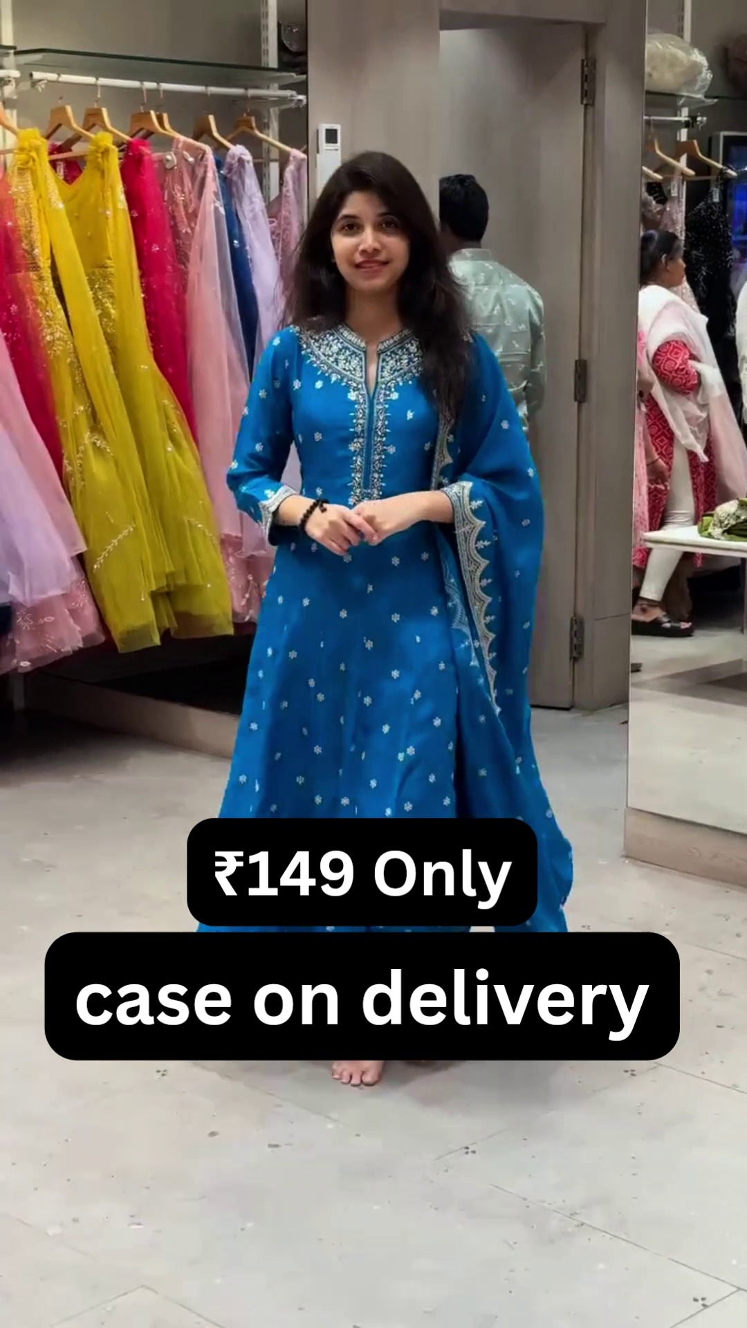 “Royal Azure Embroidered Anarkali Suit Set 💙✨ | Graceful Kurta, Pants & Dupatta Ensemble”