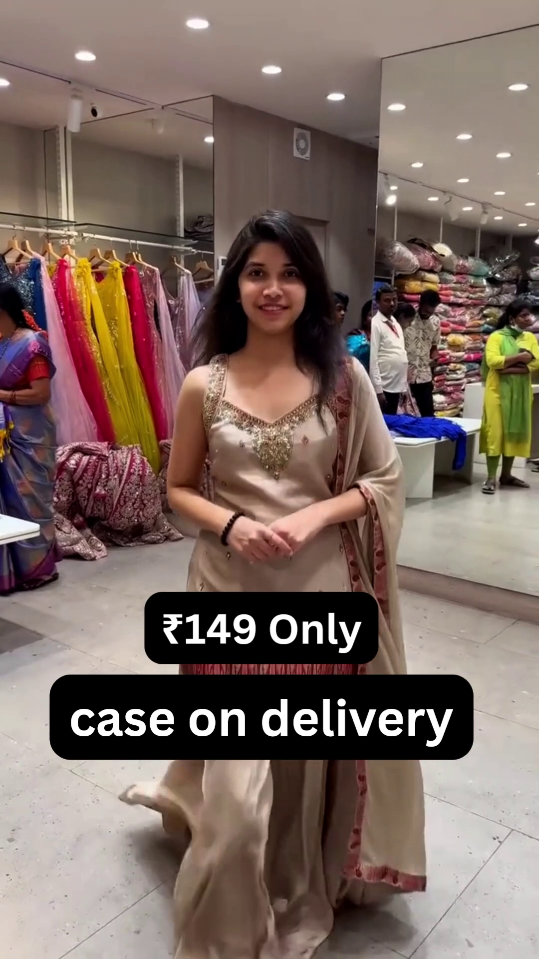 “Royal Champagne Embellished Anarkali Set ✨👑 | Elegant Festive Kurta with Dupatta & Palazzo”