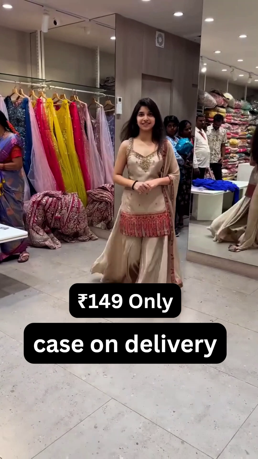 “Royal Champagne Embellished Anarkali Set ✨👑 | Elegant Festive Kurta with Dupatta & Palazzo”