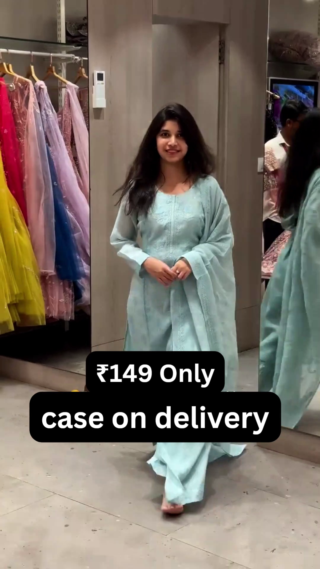 “Mint Breeze Embroidered Suit Set 🌿💙 | Elegant Kurta, Palazzo & Dupatta Ensemble”