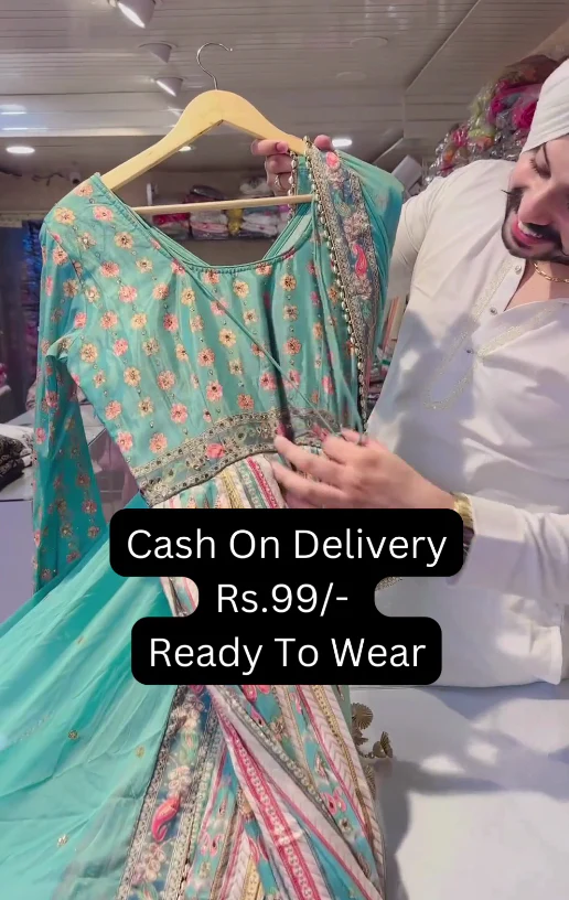 Sea Blue Chinon Heavy Alia Anarkali Gown With Beautiful Sequence Work Duppata - Image 2