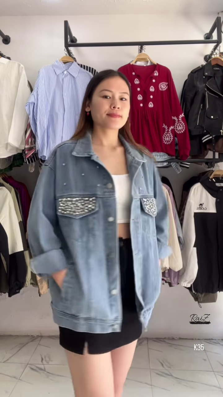 Embellished Oversized Denim Jacket – Edgy & Chic - Image 3