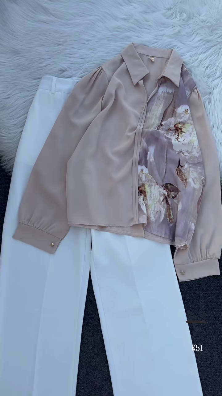 Elegant Floral Blouse & Wide-Leg Pants Set – Chic & Sophisticated - Image 4