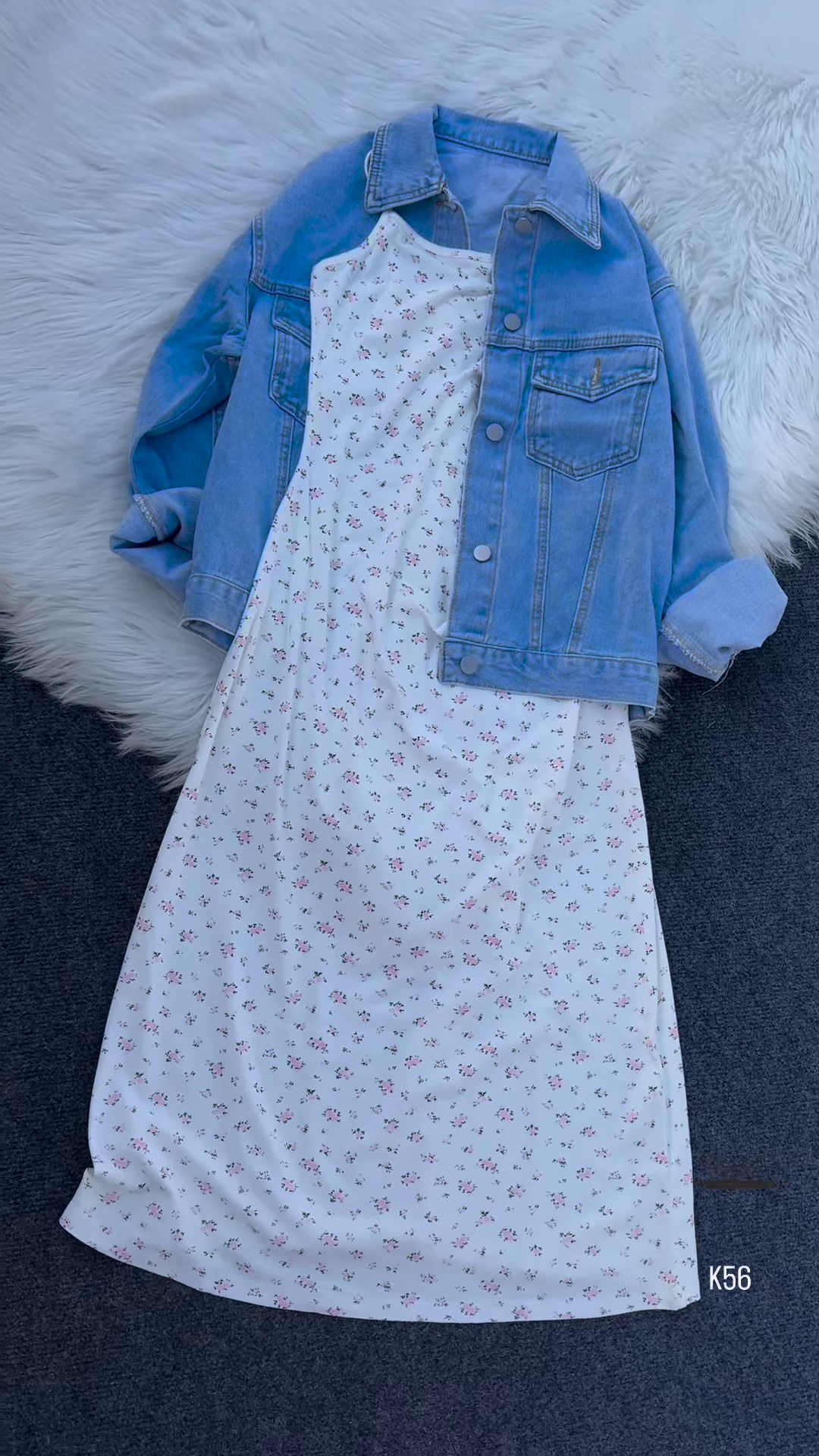 Casual Floral Midi Dress with Denim Jacket – Effortless Chic