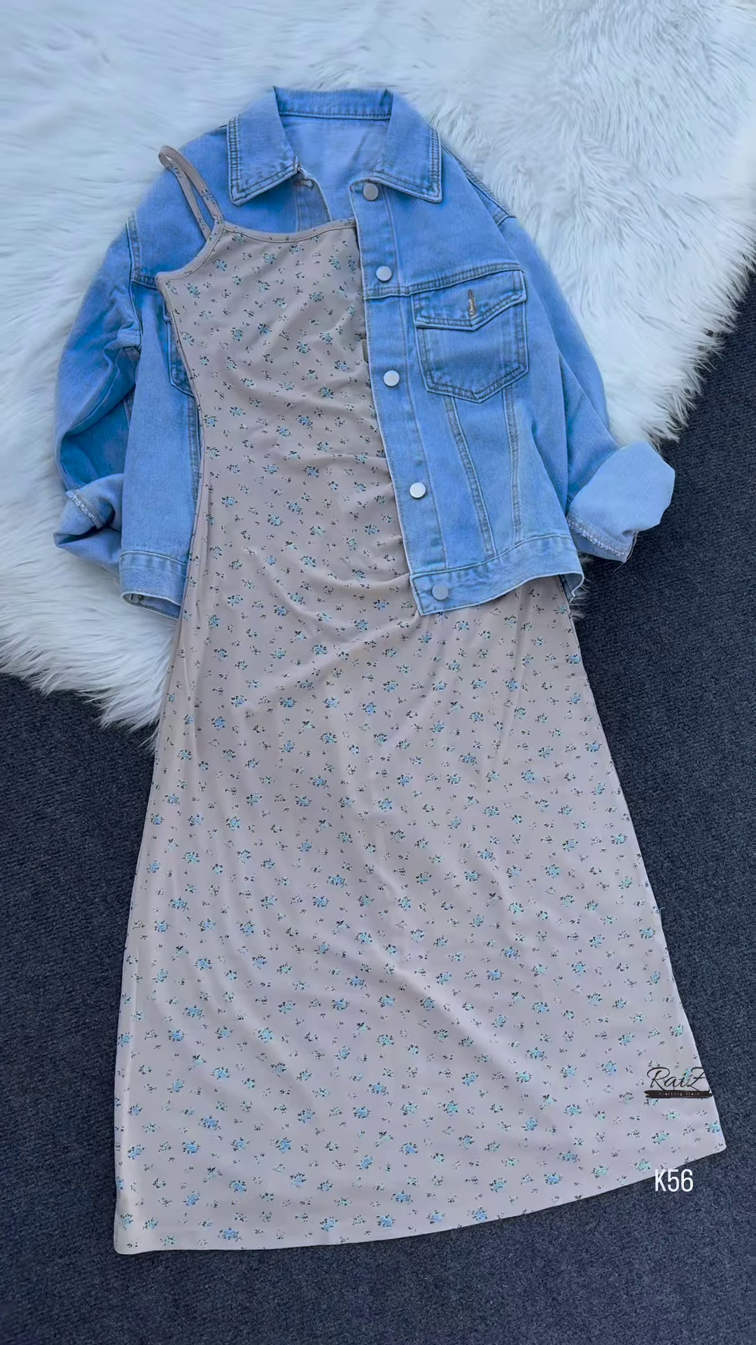 Casual Floral Midi Dress with Denim Jacket – Effortless Chic - Image 3