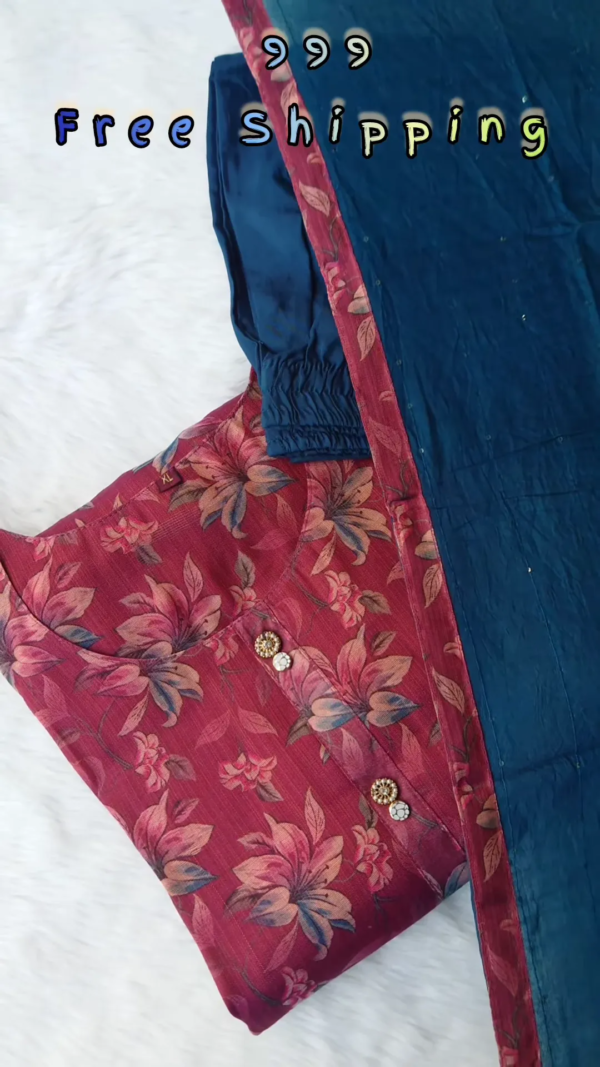 Stitched Cotton Silk Kurta, Bottom & Duppata Forest Green (3 Piece Set ) - Image 3