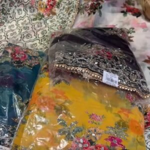 Floral Print Organza Saree With Embroidery