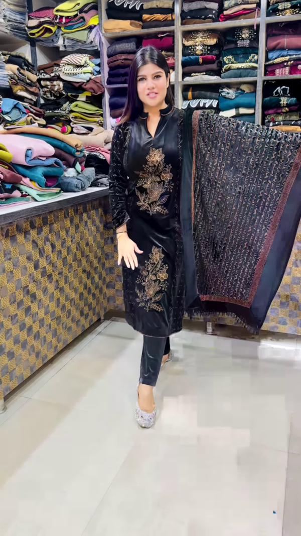 Shiroskee Angle: Premium Velvet Party Wear Suit with Shawl - Image 4