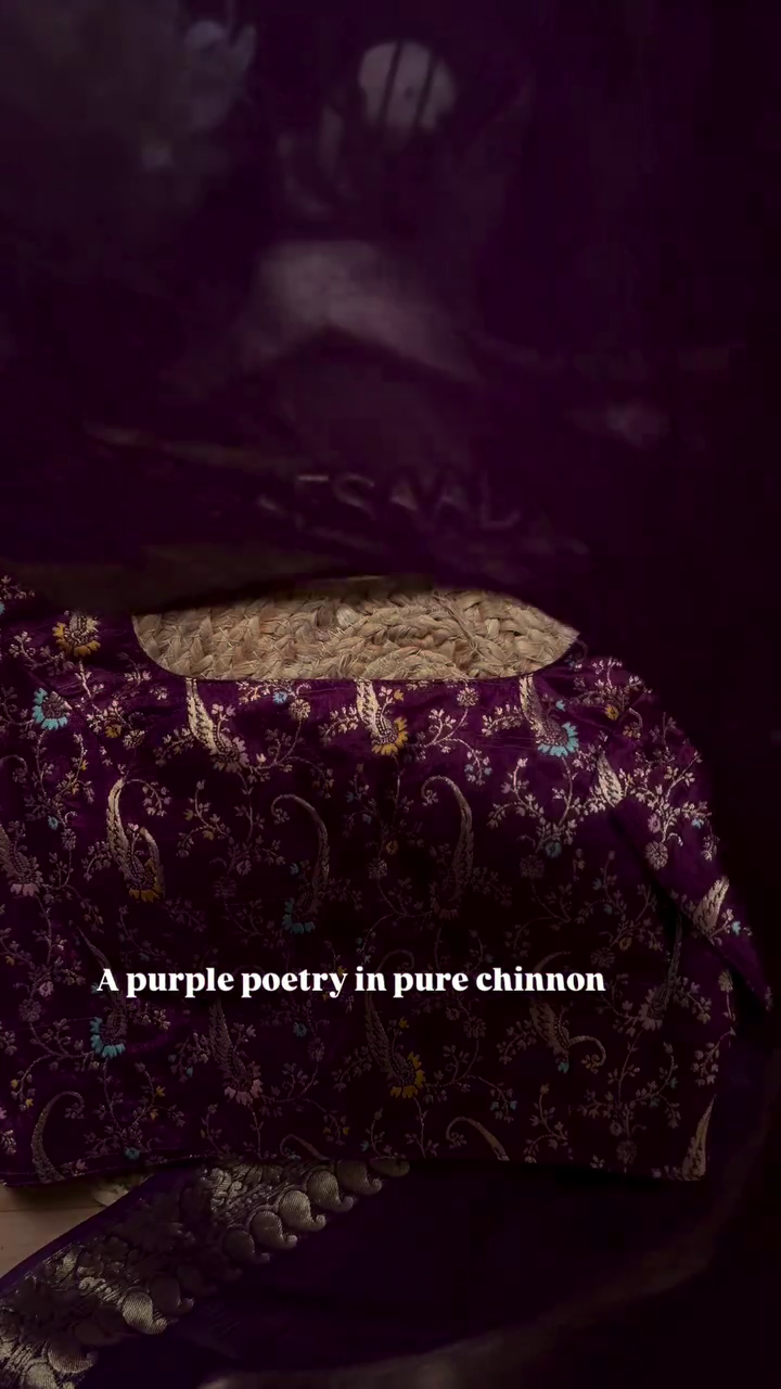 A pure chinnon purple jacquard and embroidery saree is a stunning choice for traditional and festive occasions - Image 2