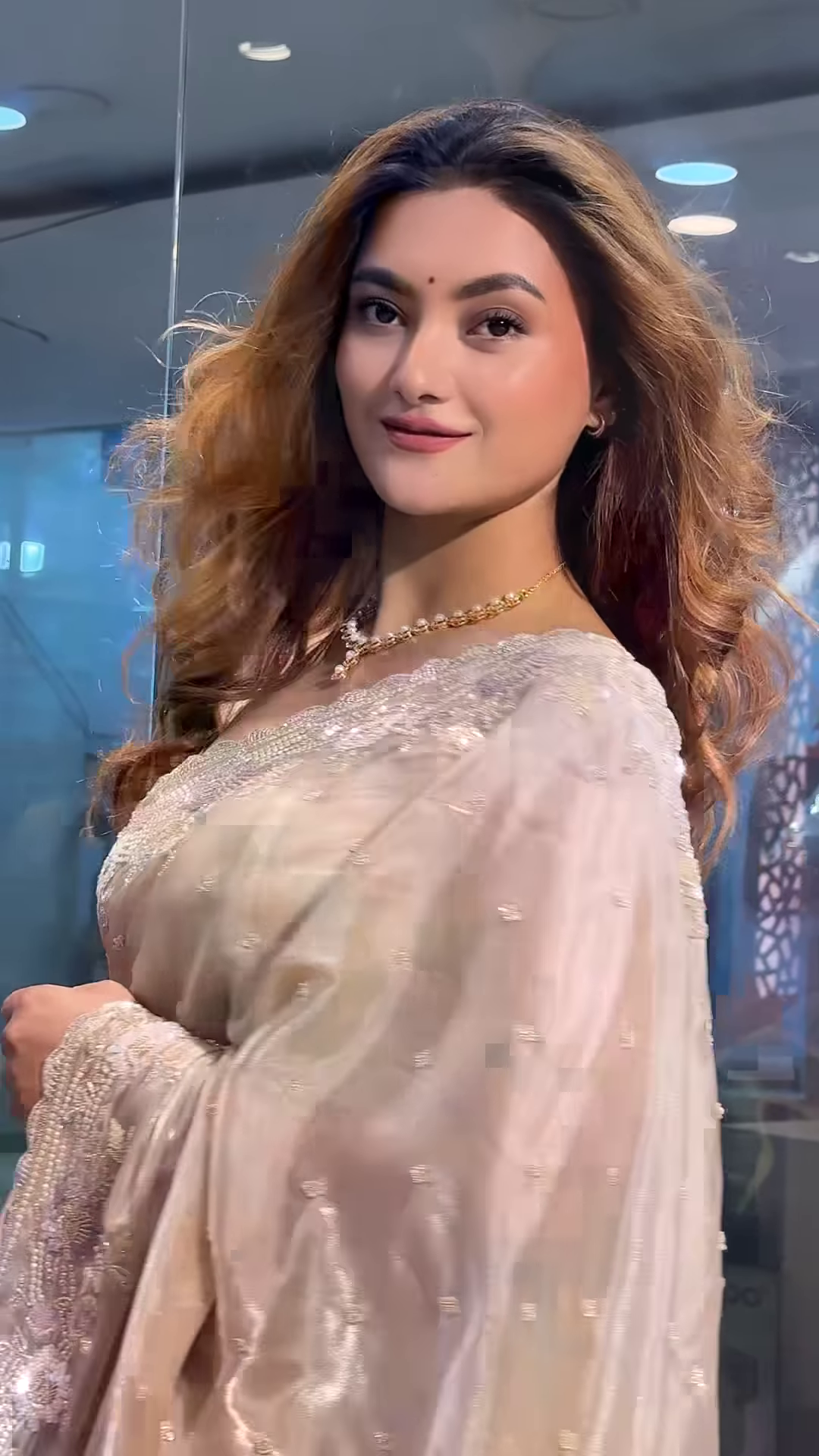 Party Modern Embroidered with Heavy Border Organza Brown Saree with Unstitched Blouse - Image 5