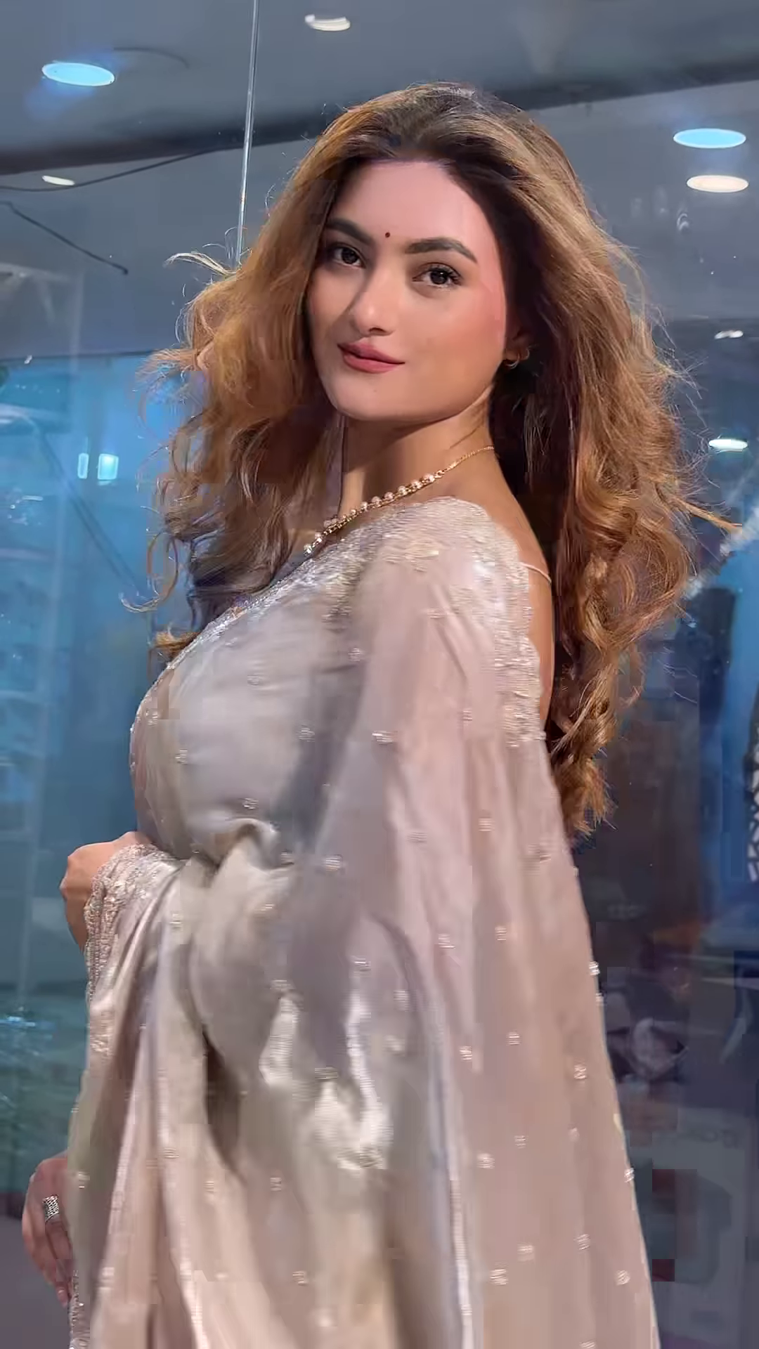 Party Modern Embroidered with Heavy Border Organza Brown Saree with Unstitched Blouse - Image 3