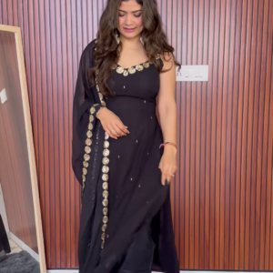 Midnight Elegance Black Anarkali Set – Timeless Grace