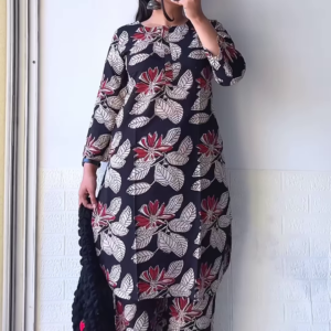 Elegant Black Floral Printed Kurta Set
