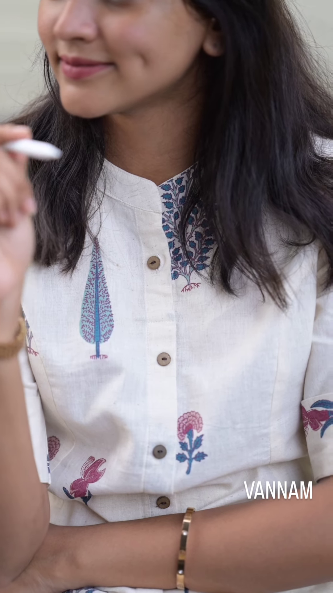 Elegant Off-White Floral Shirt Kurti Set – Timeless Grace & Comfort - Image 2