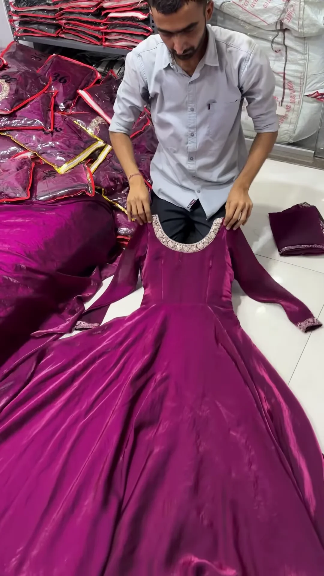 Regal Wine Anarkali Gown with Embellished Neckline – A Royal Statement - Image 2