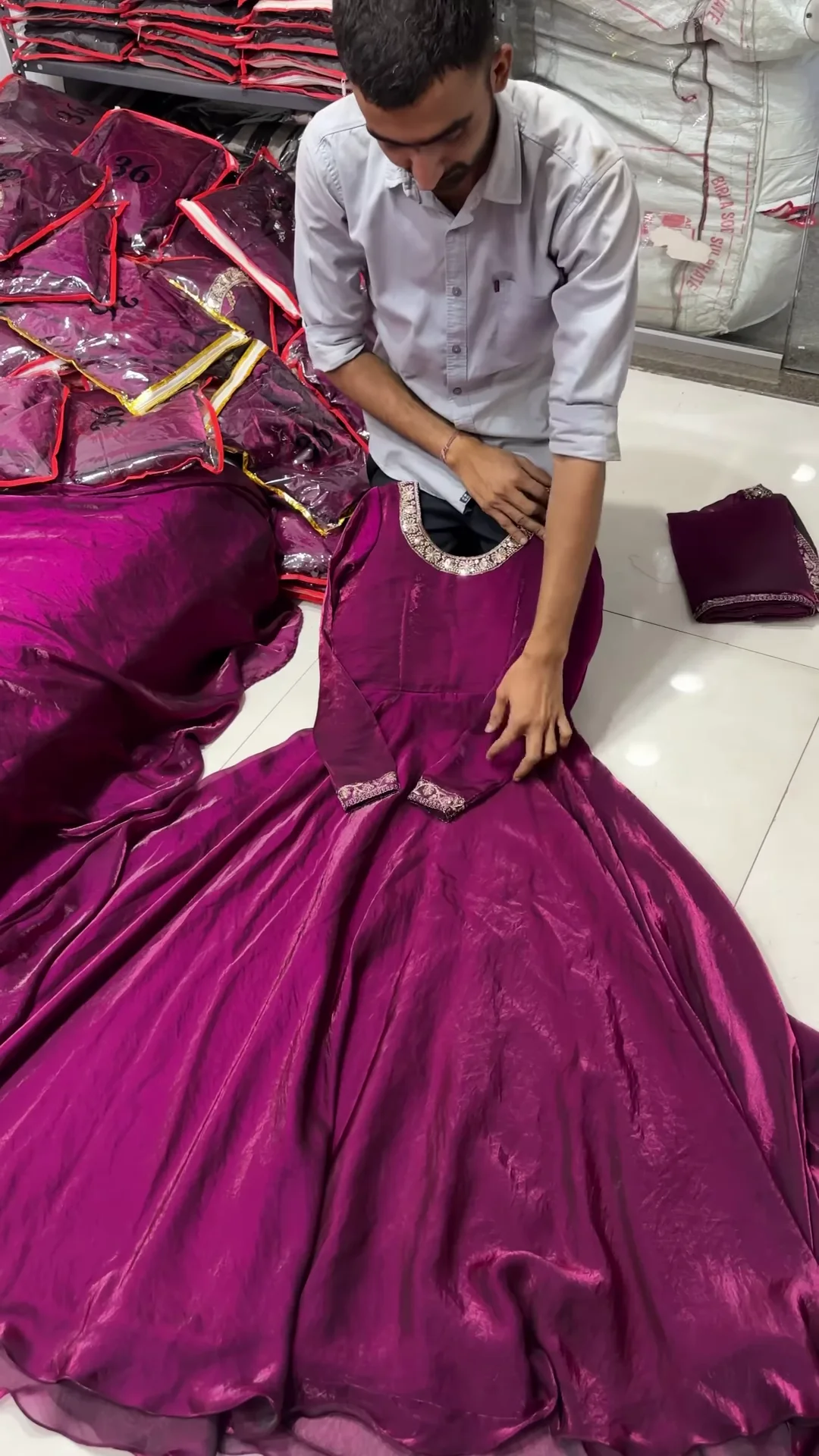 Regal Wine Anarkali Gown with Embellished Neckline – A Royal Statement - Image 3