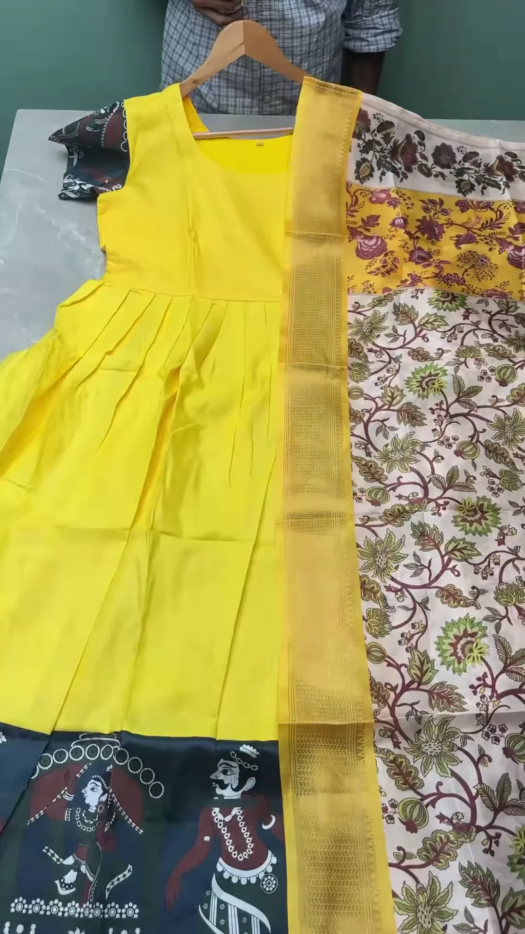 Ethnic Cotton Gown with Kalamkari Border & Dupatta