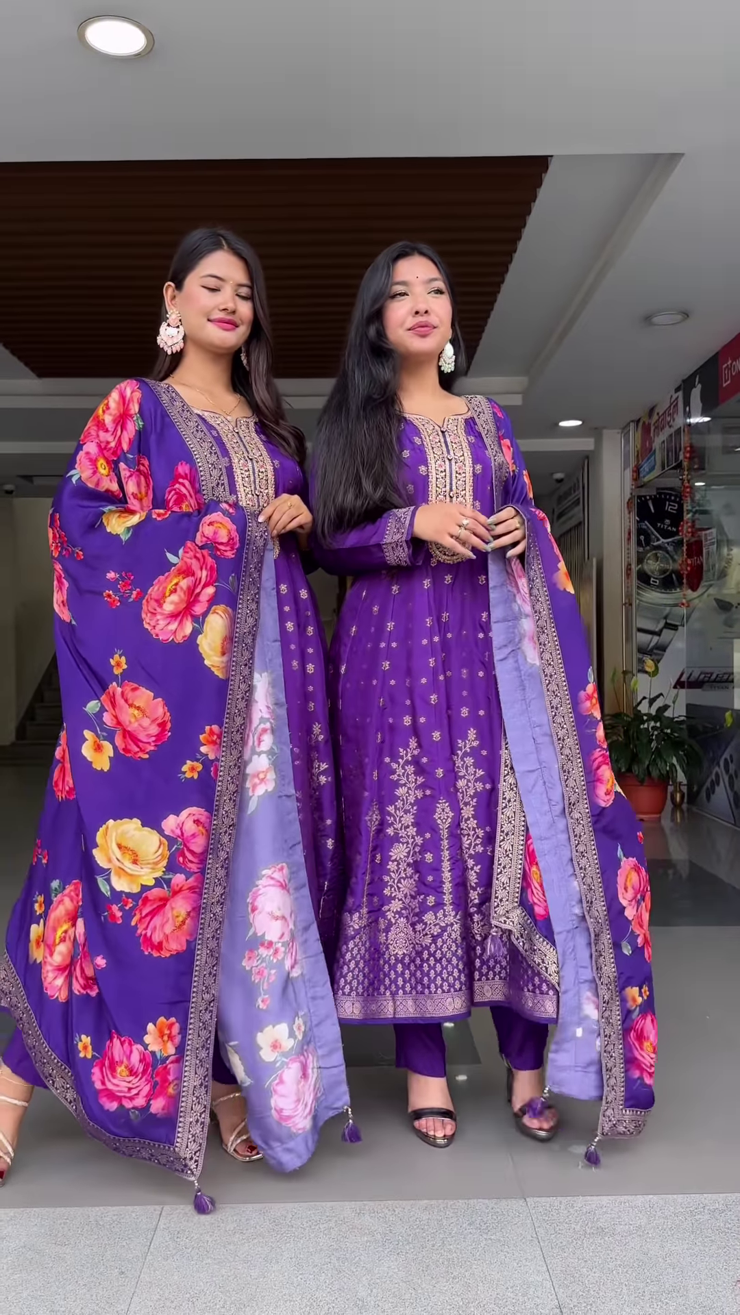Purple Embroidered Suit Set with Floral Dupatta – Regal Ethnicwear for Women - Image 2