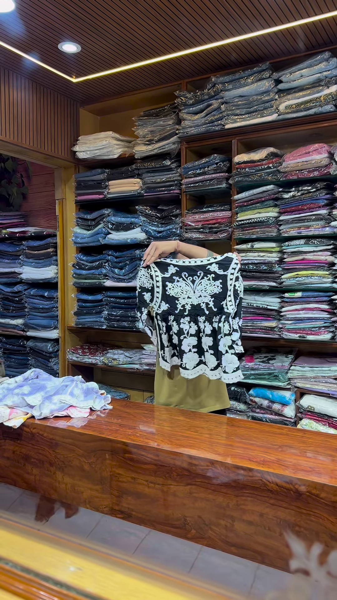 Pink and White Embroidered Long-Sleeve Top with Front Detailing for Women - Image 7