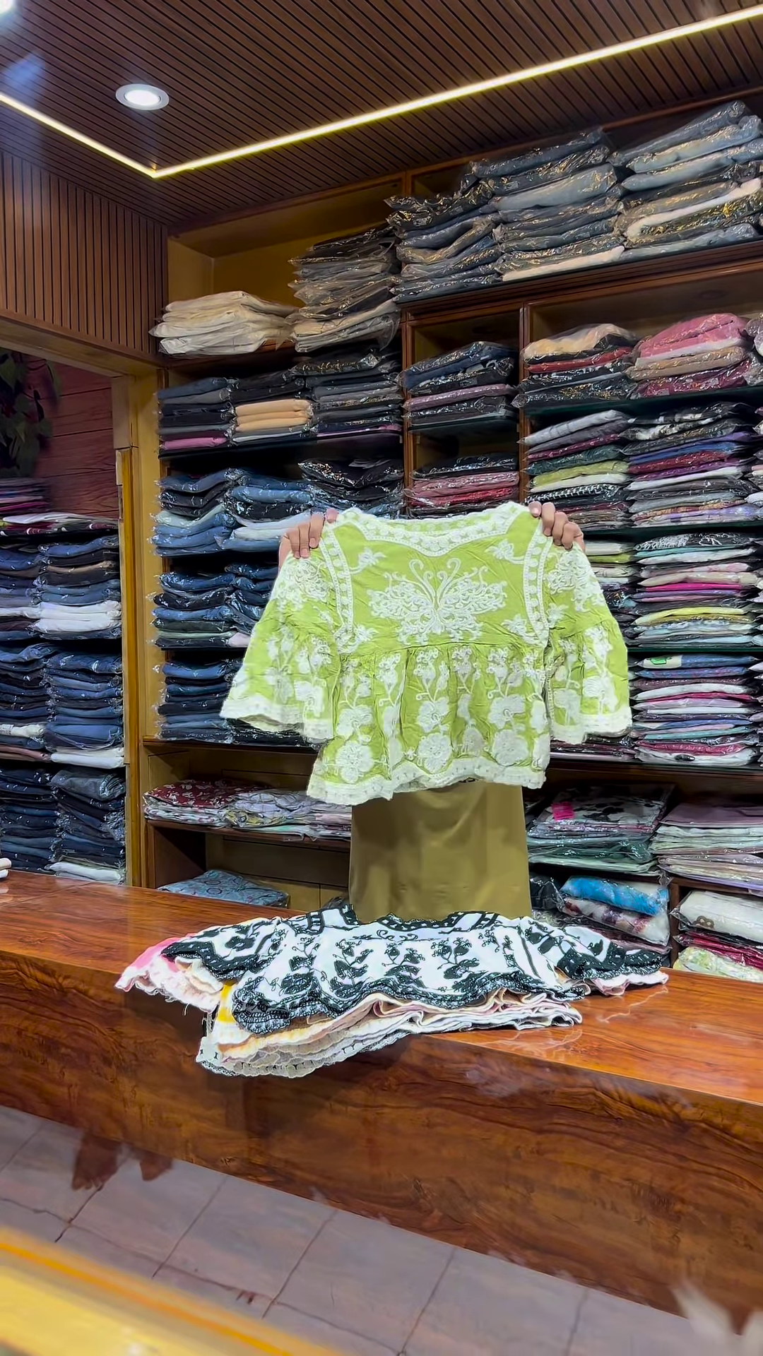 Pink and White Embroidered Long-Sleeve Top with Front Detailing for Women