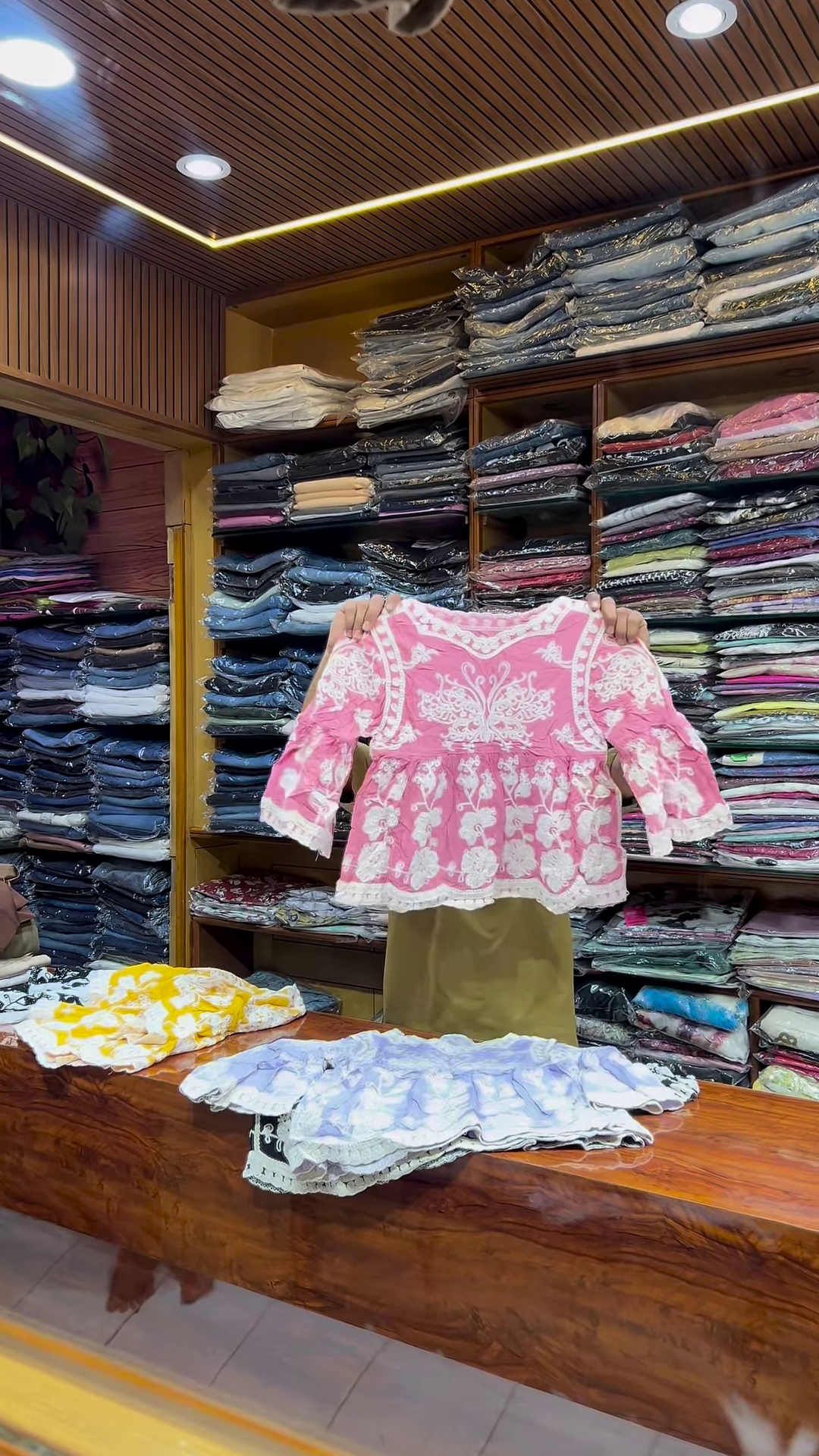 Pink and White Embroidered Long-Sleeve Top with Front Detailing for Women - Image 4