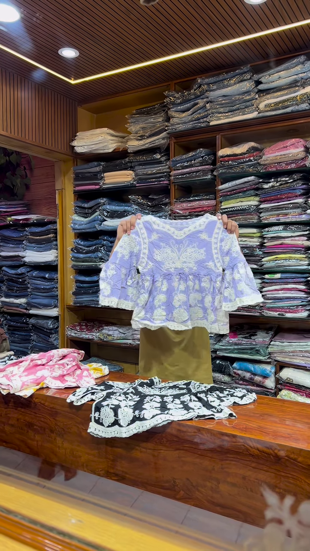 Pink and White Embroidered Long-Sleeve Top with Front Detailing for Women - Image 3